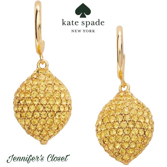 Kate Spade Gold-Tone Pavé Lemon Charm Huggie Hoop Earrings / NWT - Picture 1 of 7